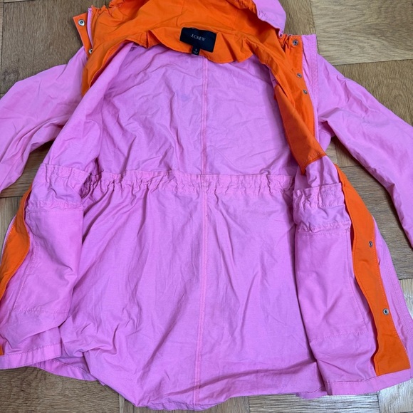 J Crew Perfect Lightweight Jacket Small Pink Orange Zip Hooded with Pockets - Picture 7 of 10